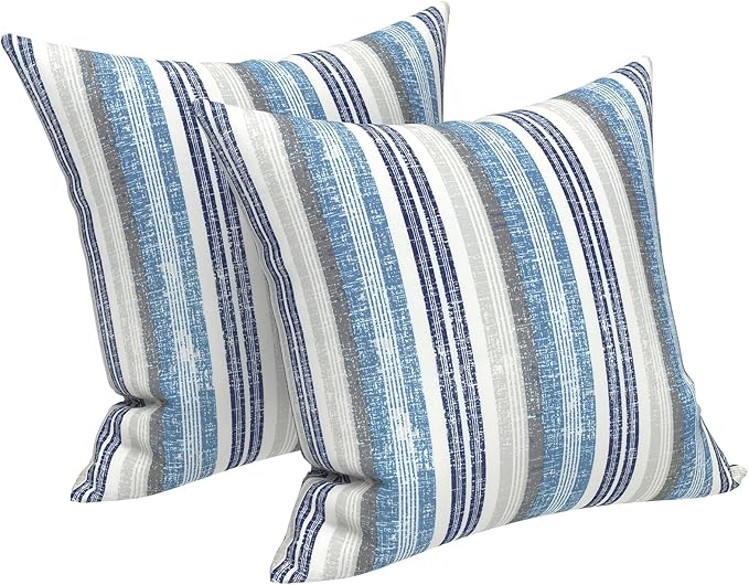 LVTXIII Outdoor Pillow Covers 20x20 Inch, 2 Pack Large Square Throw Pillow Cases, Fade-Resistant Cushion Covers for Patio Furniture Sofa, Garden Porch, Stripe Layered Blue