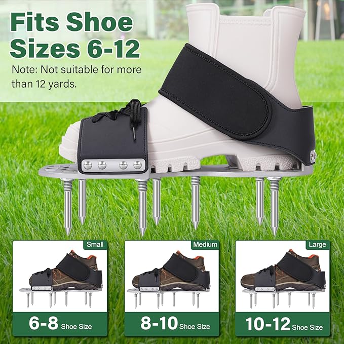 Aerator Shoes, Lawn Aerator Shoes for Grass with Thickened Metal Base, Longer Steel Spike, Aeration Shoes for Lawn with Adjustable Straps, Fully Assembled Aerating Shoes for Lawn Yard - Black