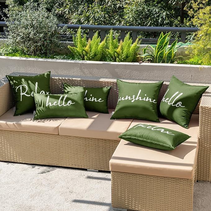 MIULEE Outdoor Waterproof Throw Pillow Covers Set of 2 Spring Relax Decorative Outdoor Rectangular Pillowcases for Chair Patio Garden Couch Tent Balcony Sofa Olive Green 12x20 Inch