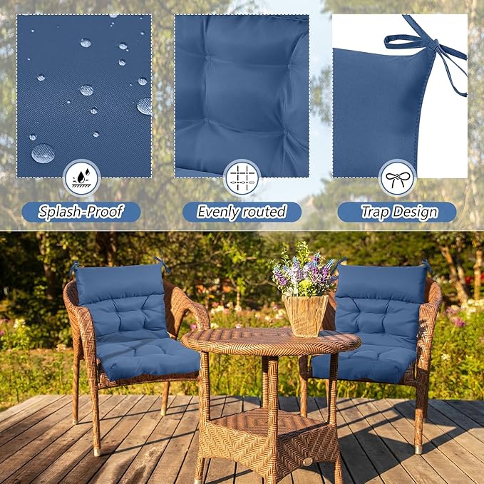 Sintuff 4 Pcs 44 x 21 x 4 Patio Chair Cushions Outdoor Chair Cushion Seat/Back Tufted Pillow with Ties Water Resistant Replacement Indoor Patio Furniture Outdoor Furniture (Solid Color,Denim Blue)