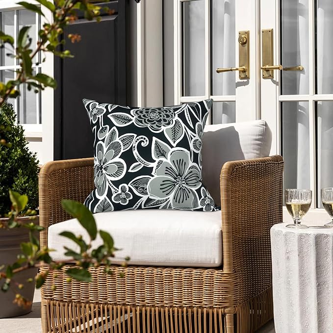 LVTXIII 2 Pack Outdoor Pillow Covers ONLY 18x18 Inch, Water-Repellent Square Decorative Cushion Covers for Patio Furniture, Garden, Sofa, Flower Black