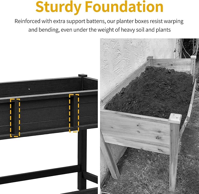 DWVO Raised Garden Bed HDPE with Wheels 47x18x31in Weather-Resistant Poly Wood Raised Planter Box Outdoor with Legs, Elevated Planter Box for Patio Balcony Backyard, Black