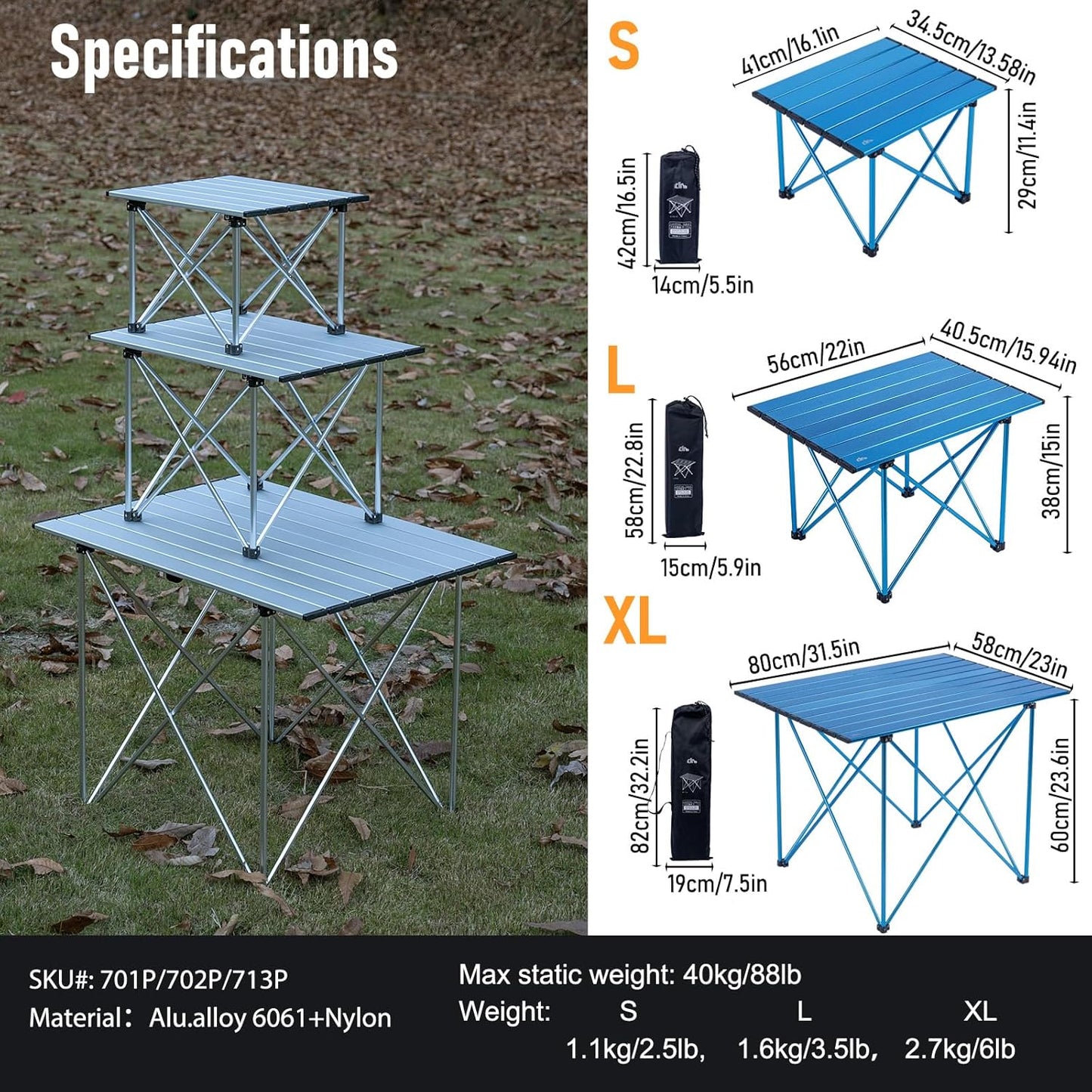 iClimb Ultralight Compact Camping Folding Table with Carry Bag (Reinforced Blue - S)
