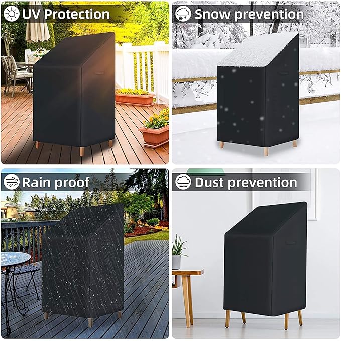 High Back Patio Chair Cover, Stackable Outdoor Covers, Durable 600D Oxford Barstool Chair Covers, Heavy Duty Waterproof Tall Outdoor Chair Covers, Storage Bag Included,4 Pack