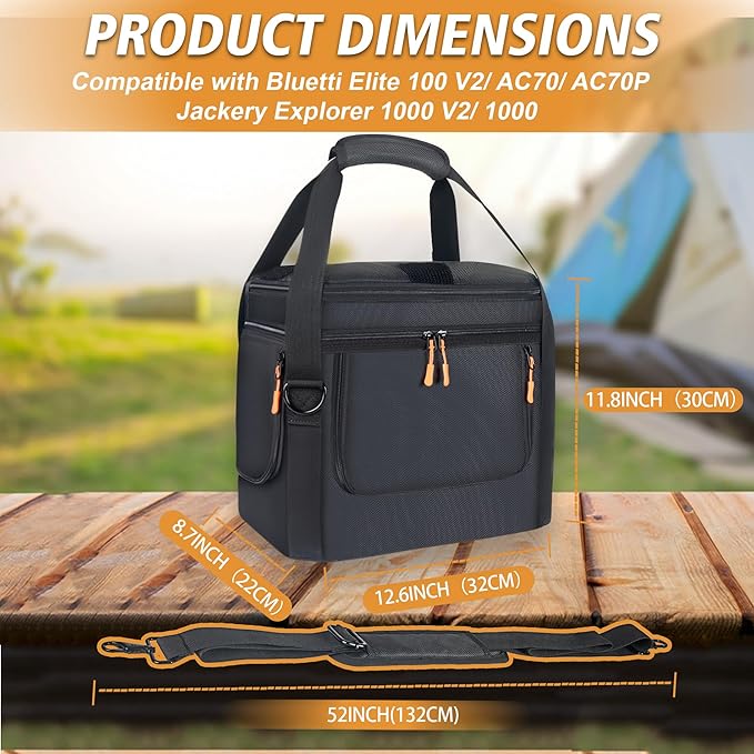 Portable Carrying Bag Compatible with BLUETTI Elite 100 V2/AC70/AC70P& Jackery Explorer 1000 V2，Power Station Storage Case for Accessories & Solar Generator，Adjustable Shoulder Strap（Only Bag）