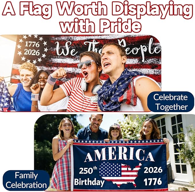America's 250th Anniversary Flag, 3 Ply Year American Anniversary Flag- Double Sided, 3x5 Ft, 250 Years Birthday Patriotic Decor for Outdoor, Front Door, Porch, Wall (A4)