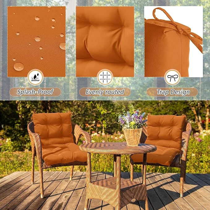 Marsui 2 Pcs Outdoor Indoor High Back Chair Cushions Patio Furniture Tufted Pillow with Ties Water-Resistant Replacement Outdoor Rocking Chair Cushions, 42 x 21 Inches (Orange,Solid Color)