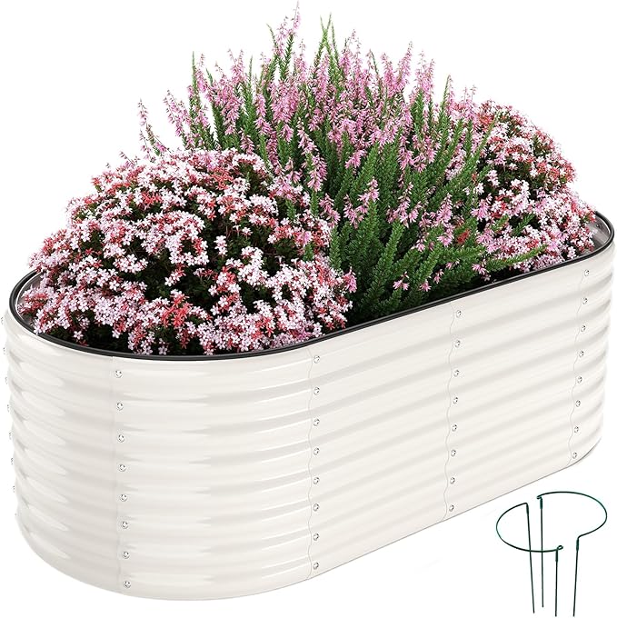 ZFHgarden Galvanized Metal Planter Round Raised Garden Bed Kit for Gardening Outdoor Garden Box Raised Flower Bed 1PC White 6X3X2FT