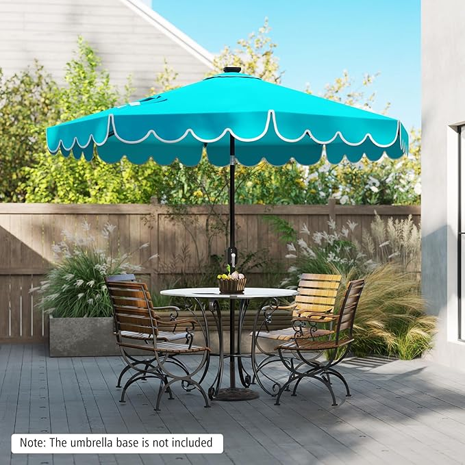 Tangkula 9 FT Solar Patio Umbrella, 2-Tiers Scalloped Outdoor Table Market Umbrella with 32 LED Lights, Vented Top, Tilt Adjustment, Crank, 8 Ribs for Backyard Poolside Deck Beach Lawn (Turquoise)