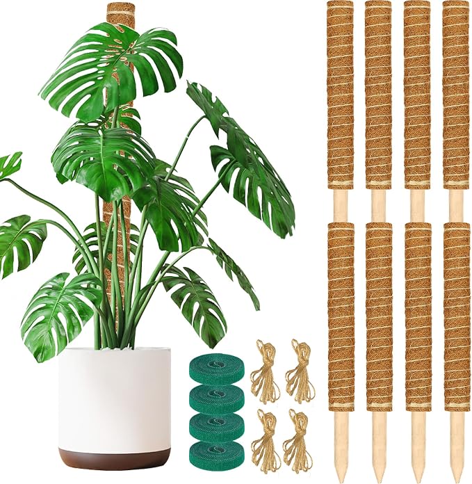 ALENEY Moss Pole, 8 Pack 17 inch Monstera Plant Support Stackable Moss Poles for Plants, Coir Totem Pole Tall Moss Pole for Climbing Plants, Sphagnum, Indoor Potted Plants