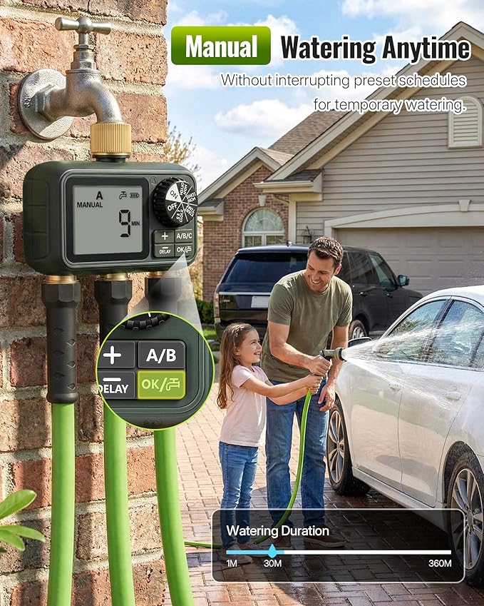 Brass Sprinkler Timer with Swivel, Programmable Water Timer for Garden Hose with Auto/Manual/Rain Delay Watering, Digital Irrigation System Kit,for Garden, Yard, Lawn 3 Outlet F13WT06
