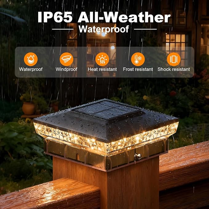 APONUO Solar Post Cap Lights for 4x4 Wood &Vinyl Posts, 3 Light Modes & 800mAh Battery, IP65 Waterproof Rugged Unibody, Solar Outdoor Lights for Fence, Deck & Patio (Black, 16 Pack)