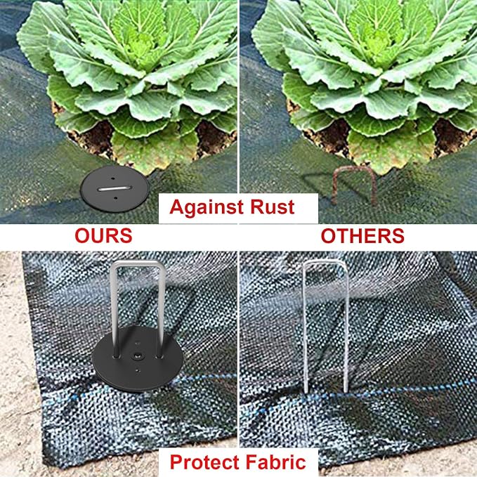 AAGUT 50 Pack Landscape Staples with Gasket Washer Caps, 6 Inch Vapor Barrier Stakes, Metal Garden Stakes Landscape Fabric Staples for Gardening Landscaping, Sod Fence Yard Lawn Ground Weed Mat Pins