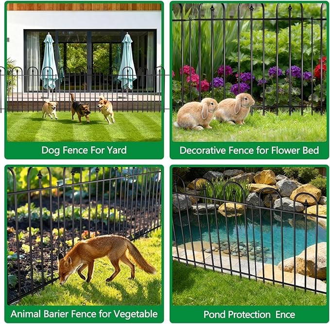 Garden Fence with Gate - 5 Panels, 32 in(H) x 12 ft(L) No Dig Animal Barrier, Arched Decorative Garden Fence Border with Ground Stakes, Rustproof Metal Fencing for Yard Patio Dog Rabbit