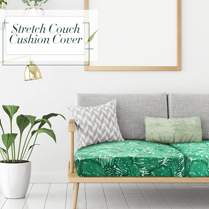 Newwiee 12 Pcs Patio Cushion Covers Outdoor Stretch Sofa Couch Cover Replacement Couch Slipcover Sofa Seat Chair Porch Patio Furniture Protector, Flexibility Washable(Green,Monstera)