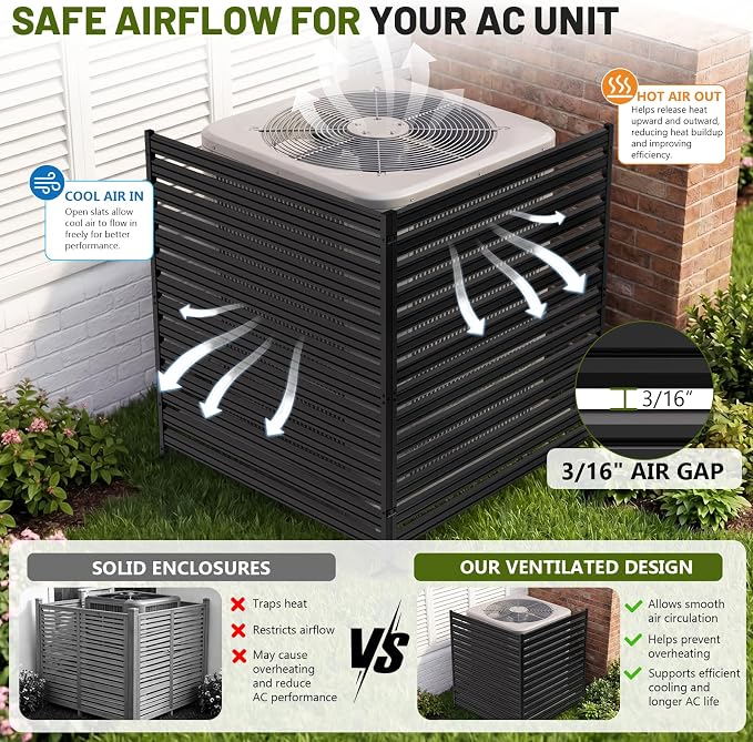 3 Panel No Dig Privacy Fence Screen, 42" H × 38" W Metal Outdoor Air Conditioner Fencing for AC Unit Cover, Hide Trash Bins, & Pool Equipment Enclosure, Decorative Garden, Patio & Backyard, Rustproof