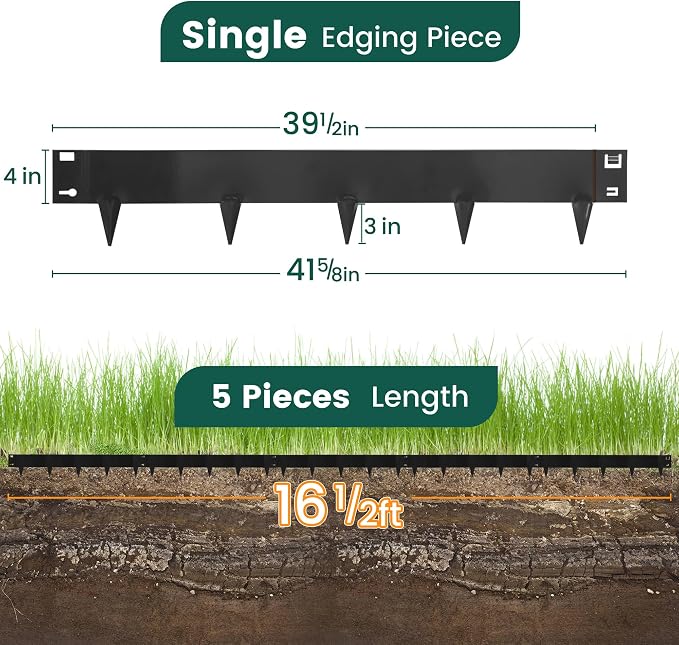 PROWORX 5 Pack Metal Landscape Edging, 42”L x 7”H Black Bendable Steel Lawn Garden Edging Border, No Dig Edging for Landscaping Yard Pathway (16.5 Ft Total)