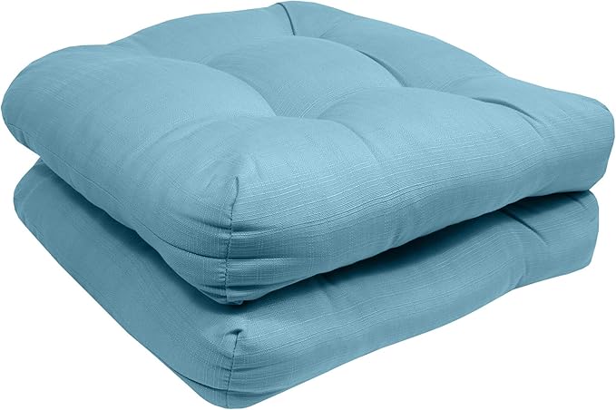 Sweet Home Collection Patio Cushions Outdoor Chair Pads Premium Comfortable Thick Fiber Fill Tufted 19" x 19" Seat Cover, 2 Count (Pack of 1), Teal