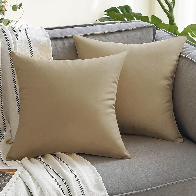 VAKADO Outdoor Waterproof Throw Pillow Covers 18X18 Set of 2 Decorative Taupe Patio Furniture Cushion Cases Outside Decor for Couch Garden Bench Porch