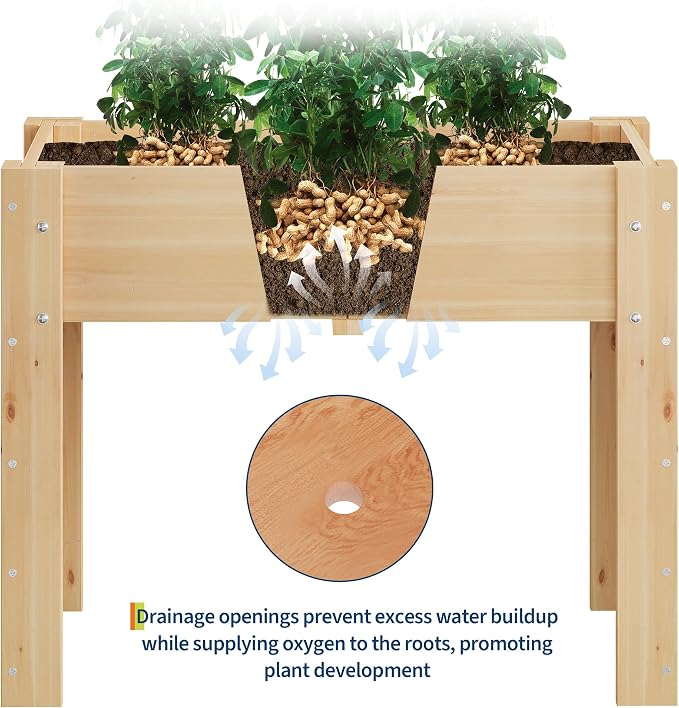 34x18x30IN Wooden Raised Garden Bed with Legs, Elevated Reinforced Large Planter Box for Vegetable Flower Herb Outdoor, Standing Growing Bed for Gardening/Backyard/Patio/Balcony, Liner Included