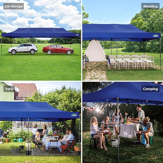 COBIZI 10x30 Pop up Carport 10x30 Canopy Tent with Sidewalls, Heavy Duty Party Tent Tents for Parties, Foldable UPF 50+ Waterproof Commercial Easy up Canopy with Roller Bag, Navy Blue