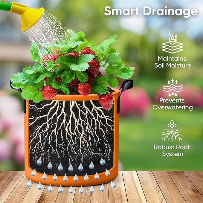 5 Gallon Potato Grow Bags - 6 Pack 350g Heavy Duty Thick Aeration Nonwoven Fabric Pots with Handles, Potatoes Grow Bags 5 Gal with Flap, Garden Bags for Growing Potatoes Plant Vegetables Flower