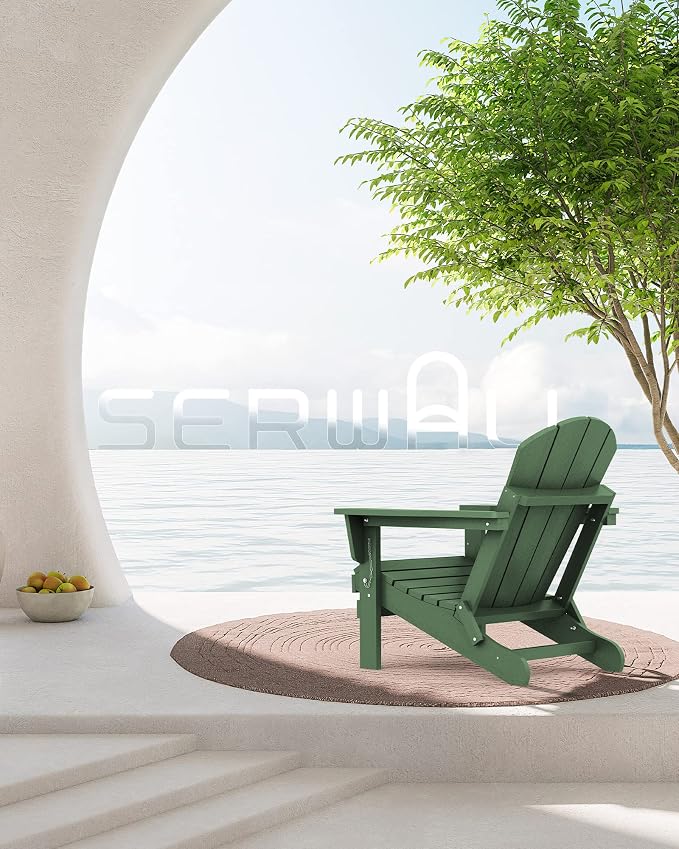 SERWALL Adirondack Chair Set of 6, Weather Resistant HIPS Lawn Chairs with Cup Holder for Patio Garden Outdoors Fire Pit- Army