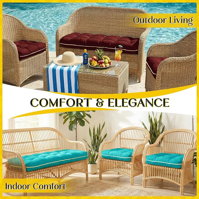1 MIDDLE ONE Wicker Chair Cushions 3 Pieces Set for Outdoor Furniture, Replacement Patio Wicker Furniture Cushions, 1Pc Loveseat Cushion & 2Pcs Chair Cushions (Teal)