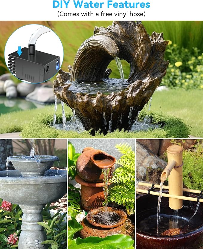 POPOSOAP Solar Fountain Pump, 6W Outdoor Solar Water Fountain Pump for Bird Bath with 4ft Tubing & 5 Nozzles, DIY Solar Powered Water Pump for Garden, Ponds, Pool and Fish Tank