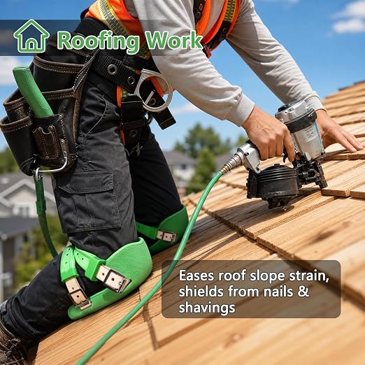 Knee Pads for Work, Roofing Knee Saver with Soft Foam Sleeves, Non-Slip Bottom, Leather Strap, Impact & Abrasion Resistant, Kneeling Pads for Construction, Flooring, Gardening & All Kneeling Work