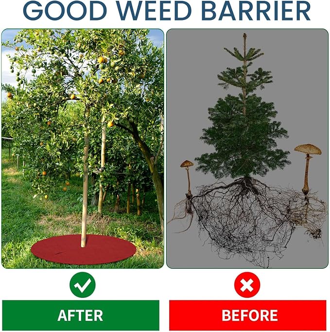 Shimeyao 16 Pcs 32. 2 Inch Non Woven Tree Mulch Ring Round Tree Weed Barrier Mat Reusable Landscape Protector Base Barrier Fabric for Weed Root Protection (Red)