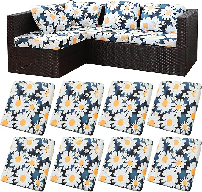 BIETYONE 8Pcs Stretch Patio Cushion Covers,Outdoor Couch Covers Replacement,Outdoor Couch & Sofa Slipcovers,for Patio Furniture Cushion Covers,Washable Reusable urniture Protector(Chrysanthemum,8PCS)