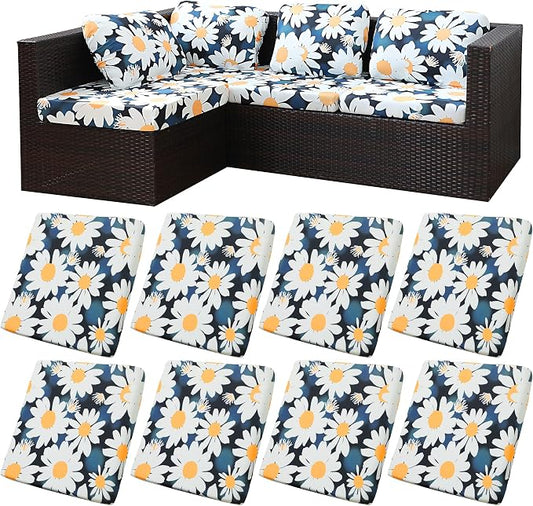 BIETYONE 8Pcs Stretch Patio Cushion Covers,Outdoor Couch Covers Replacement,Outdoor Couch & Sofa Slipcovers,for Patio Furniture Cushion Covers,Washable Reusable urniture Protector(Chrysanthemum,8PCS)