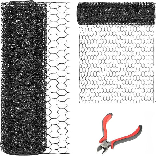 24'' x 150' Black Chicken Wire Mesh Fence, 19 Gauge Galvanized Poultry Netting and 1 inch Garden Mesh Fence Roll, Chicken Wire for Floral Arrangements/Crafts/Farm/Livestock/Pet Protection