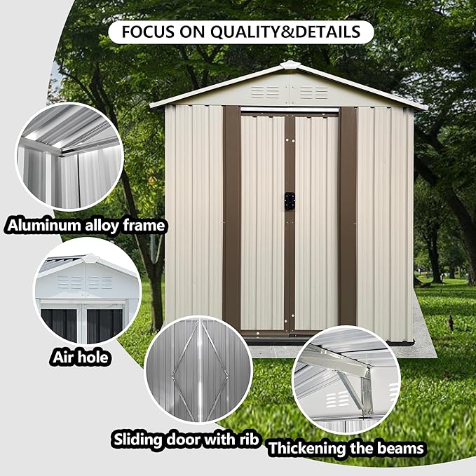 KEIKI 5x3 FT Outdoor Metal Storage Shed with Vent and Sliding Door,Peaked Roof for Patio Backyard Garden