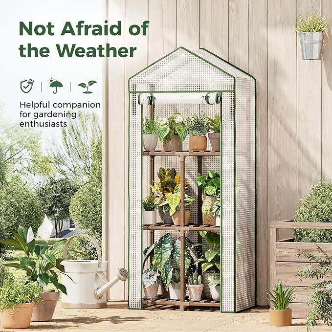 Bamworld Greenhouse for Outdoors Small Plant Green House 3-Tier Rack Stand Portable Greenhouses with Durable PE Cover for Seedling Ideal Gardening Gifts for Women Plants Lover