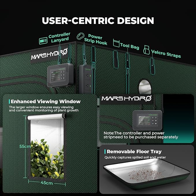 MARS HYDRO 3.3x3.3 Grow Tent Pro, 39"x39"x71" 2000D Thickened Polyester Canvas & High Reflective Mylar, Larger Observation Window, Controller & Socket Hanger,for TS1000/FC3000 Indoor Plant Growing