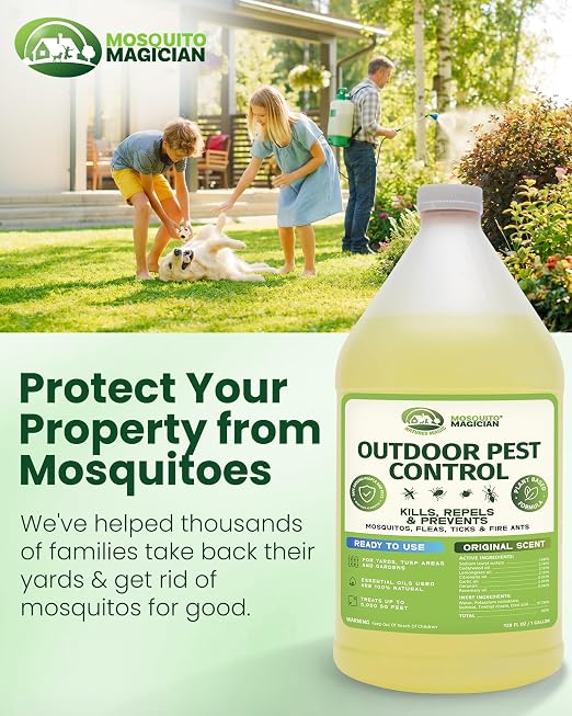 Mosquito Magician Ready-to-Use Mosquito Yard Spray 1 Gal (original scent) – Kills Mosquitoes, Fleas & Fire Ants, Repels & Prevents Ticks – Essential Oil Formula for Sprayers, Foggers & Misting Systems