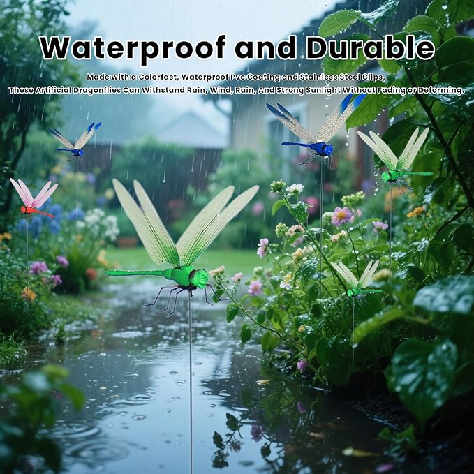 3D Dragon Fly Clip, Dragon Fly Clips for Bugs - Double Reinforced Wings/Upgraded Strong Clip, PVC Waterproof Wings Never Fade, 1:1 Realistic Fake Dragonfly Clips to Keep Bugs Away (24 PCS)