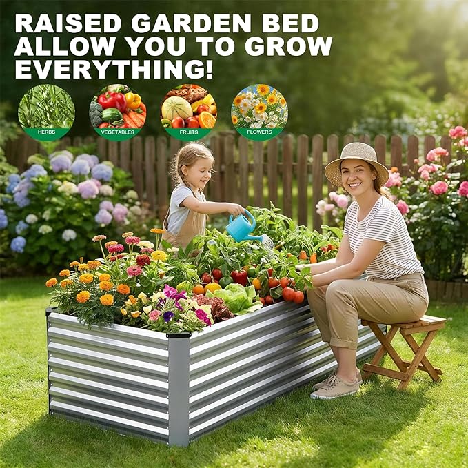 STBoo 6x3x2FT Galvanized Raised Garden Bed, Outdoor Metal Raised Planter Box for Vegetables, Elevated Rust-Resistant Rectangle Gardening Container Kit with Reinforced Panels for Backyard,Patio(Silver)