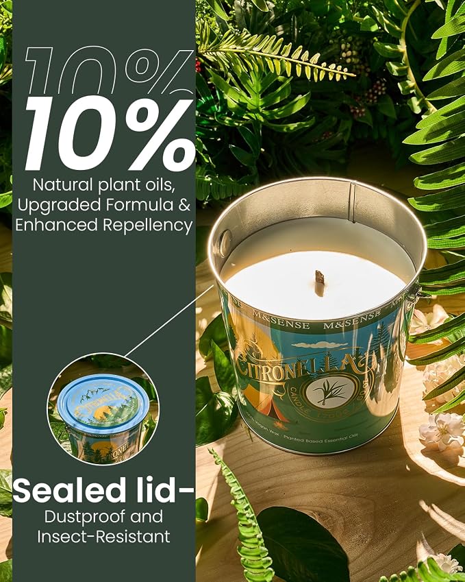 M&SENSE Large Citronella Candles Outdoor 60 oz,Mosquito Citronella Candle,Citronella Peppermint Candles,Summer Candle for Outside,370 Hours Burn Time,Nature Soy Wax