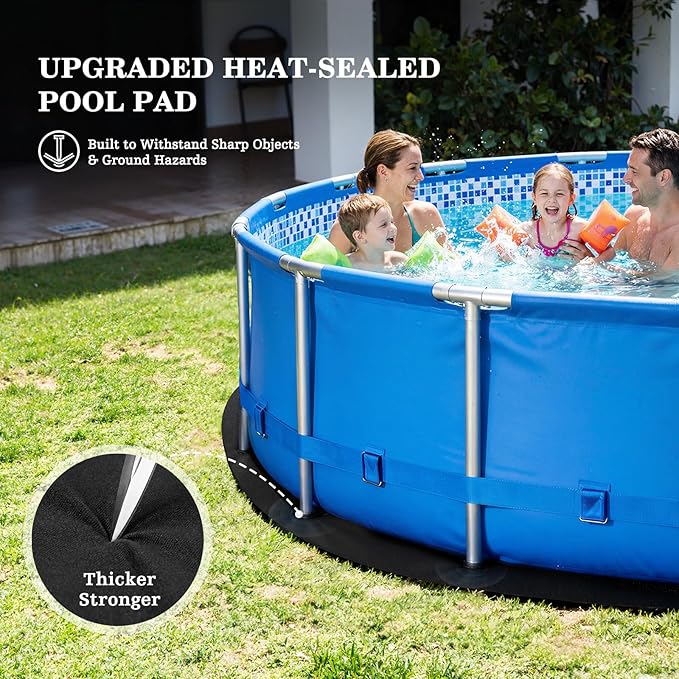 UIRWAY 24 Ft Round Heavy Duty Pool Liner Pad Above Ground, [2026 New Pool Pad 300G/M² Thicker] 24 ft Under Pool Padding, Black Pool Mats for Pool Bottom, Black Underlayment Pad Protection