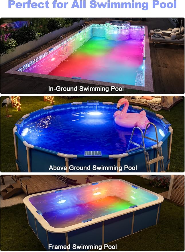APONUO 4 Pack Solar Pool Lights, Pool Solar Lights for Above Ground Pools with Remote, IP68 Waterproof, RGB Color Changing Solar Powered Pools Light for Pond, Fountain,Yard (Blue)