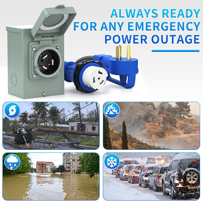 BEBOBLY 50 Amp Power Inlet Box and 15FT Generator Cord, 125V/250V Emergency Power Combo Kit, NEMA 3R Generator Plug, NEMA14-50P/SS2-50R RV Power Extension Cord, Twist Lock, Grip Handle