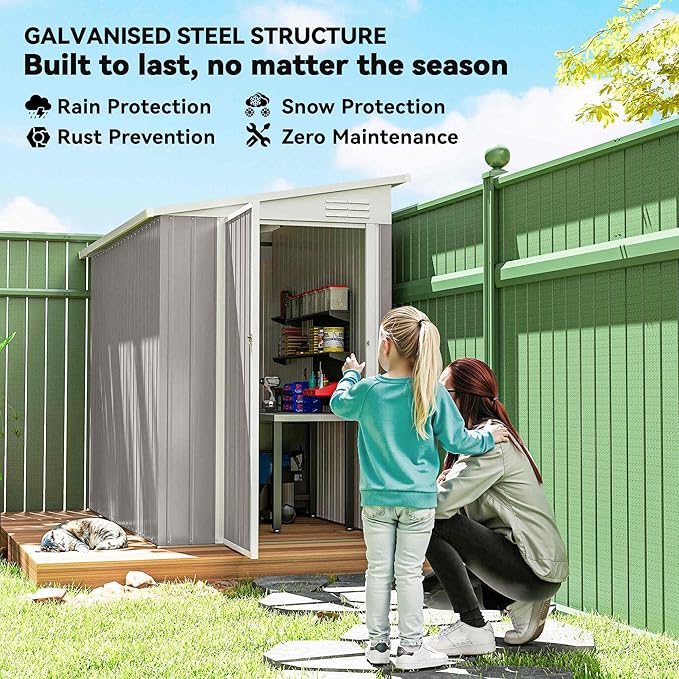 Outsunny 4' x 8' Metal Outdoor Storage Shed, Lean to Storage Shed, Garden Tool Storage House with Lockable Door and 2 Air Vents for Backyard, Patio, Lawn, Light Gray