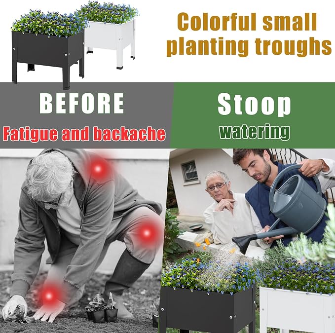 aboxoo 14 inch Planter Raised Garden Bed with Legs Outdoor Metal Small White Planter Box Elevated Garden Bed for Vegetables Flower Herb Patio