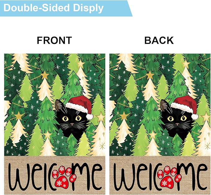 Seasonal Garden Flags Set of 11, Double Sided 12 x 18 Inch Black Cat Yard Flags, Small Flags for Outside, Spring Winter Easter 4th of July Outdoor Flags, Welcome Holiday Garden Flags for All Seasons