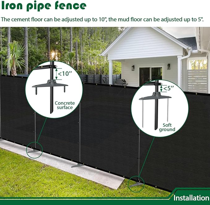 6'Hx102'W Outdoor Freestanding Privacy Screen Fence Panels with Iron Poles, Mesh Shade Net Cover Temporary Fencing for Patio Backyard Garden Deck, Black