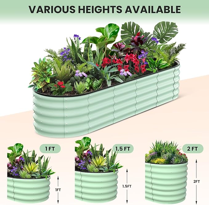 CABIHOME Garden Raised Garden Bed Kits, 8x2x1 ft Metal Raised Planter Bed, Open-Ended Base Garden Boxes Outdoor Galvanized Planter for Vegetables Flowers Rubber Edge, Green
