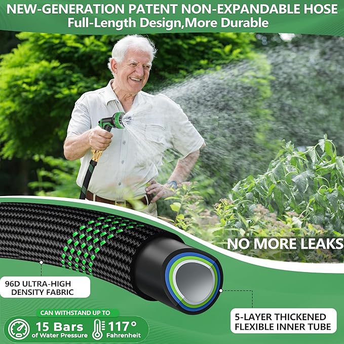 25 FT Non-Expanding Garden Hose, 2026 New Upgrated Non-Expandable Garden Water Hose - Ultra-Light & Flexible Burst-Resistant, Kink-Free Garden Hoses, All-Weather Use for Lawns, Gardens,Outdoor